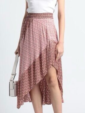 Maje Pink Patterned Tiered Maxi Skirt